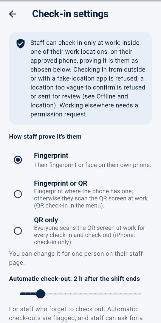 Check-in settings