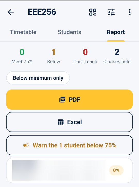 Course report (student blurred)