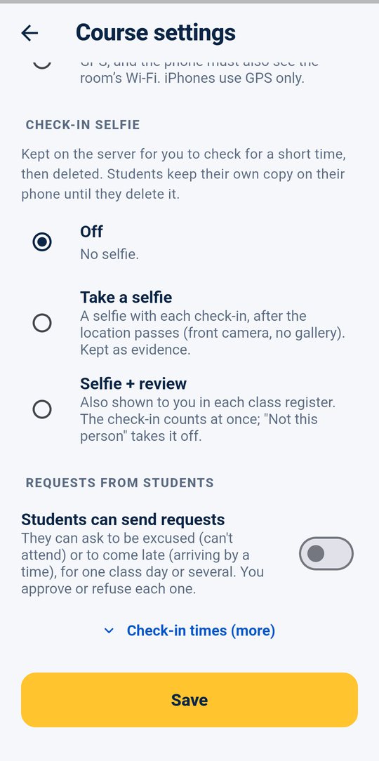Selfie and student requests settings
