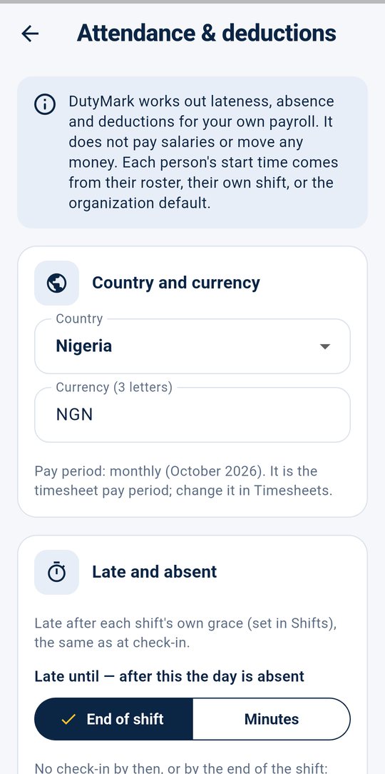 Attendance & deductions settings