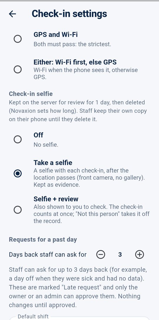 Check-in selfie setting
