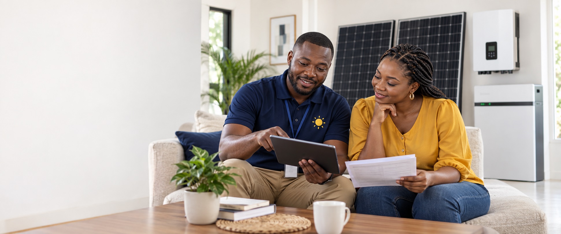 Solar 360 reviewer discussing a system design over a laptop