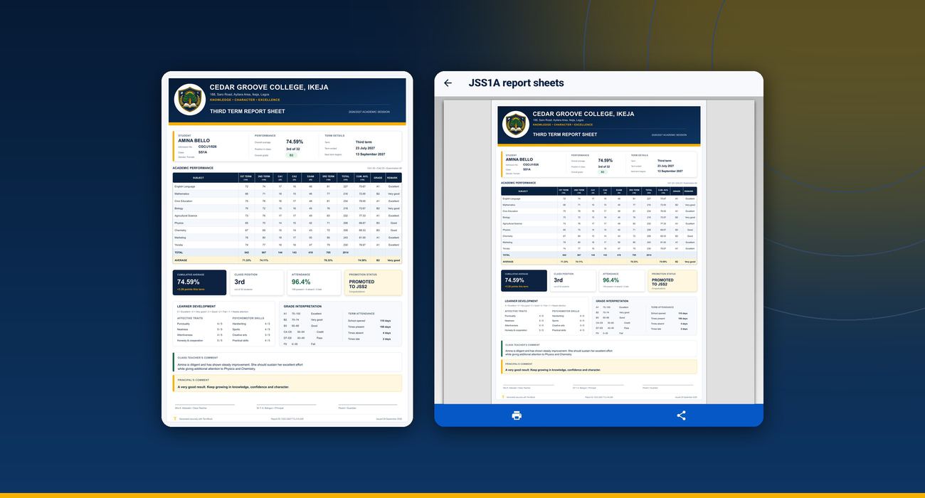 TermBook report sheet designs